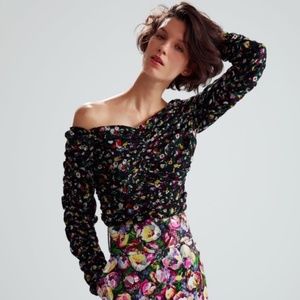 NWT Zara Floral Off the Shoulder Top Black Small